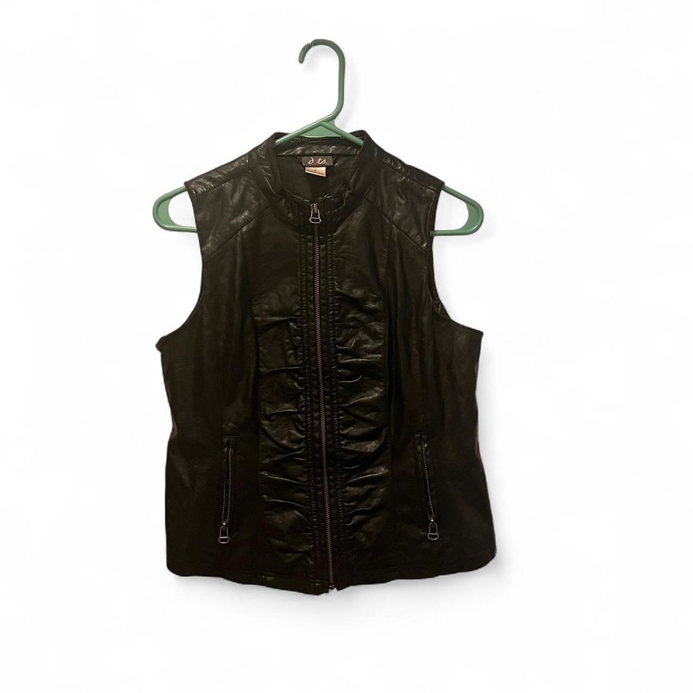 Y2K DOTS SCRUNCHED FAUX LEATHER BIKER VEST